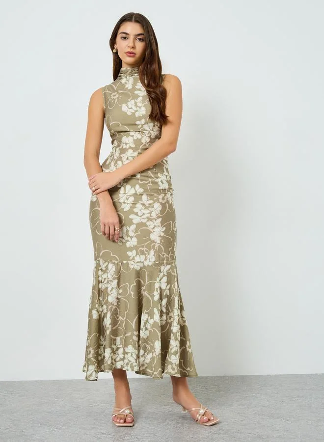 ستايلي فستان طويل بدون أكمام بقصة ميرميد وطبعة أزهار للنساء